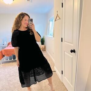 Everlane Black Eyelet Cotton Puff Sleeve Maxi Dress Medium